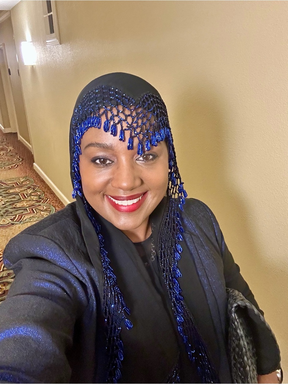 Women Black & Blue Textured Blazer and pant suit